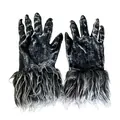 Scary wolf monster costume gloves with long grey faux fur and sharp claws for Halloween - Large Gloves / Gray