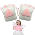 Adorable white and pink plush cat paw gloves set with ears and bowtie for cosplay - Latex Gloves 1 Pair / White