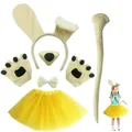 Déguisement de chien chiot 6 pièces avec serre-tête oreilles tutu jaune et queue - Ensemble de 6 pièces / Beige