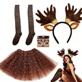 Set de costume de renne avec jupe tutu étoilée marron, serre-tête bois et chaussettes hautes - Adulte / Ensemble / Ensemble 5 pièces crinière oreilles larges / Jaune