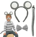 Grey plush mouse costume set with ears headband, bowtie, and tail for kids cosplay. - Grey 3-Piece Set
