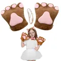 Cozy plush brown cat paw gloves and pink ear headband set for kids animal costume - Latex Gloves 1 Pair / Brown