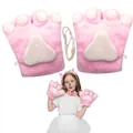 Cute pink plush cat paw gloves for anime cosplay costume accessory. - Latex Gloves 1 Pair / Pink
