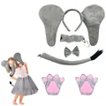 Set completo costume da elefante con orecchie, coda e zampe per cosplay di Halloween - Set Guanti da 5 Pezzi (Cerchietto+Naso+Farfallino+Coda+Guanti)