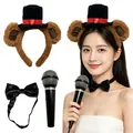 Diadema de orejas de oso con sombrero de copa y pajarita set de cosplay - Bear Ear Hat Headband Bowtie Microphone / Marrón