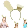 Yellow plush bunny ear headband for Halloween parties, fits adults, kids, and pets. - Headband (8000) / Beige