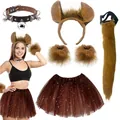 Complete Halloween animal cosplay set featuring ears headband tail and brown star tutu skirt - Horse 5-Piece Set (Adult)