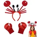 Red crab costume set including funny eye headband and plush claw gloves for performance - Headband and Gloves Set
