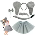 Set costume da elefante grigio per bambini con fascia orecchie naso coda e gonna tutu - Set Gonna da 5 Pezzi (Cerchietto+Naso+Farfallino+Coda+Gonna)
