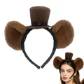 Cute brown plush animal headband with panda ears and a miniature top hat for women - Wide Ears With Mini Hat