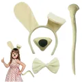 Four-piece cream plush puppy dog ears headband costume set including nose, bow tie, and tail - Four-Piece Set / Beige