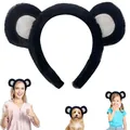 Cute black plush bear ear headband variant for cosplay costume and Halloween party wear - Single Hairband / Black and White