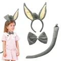 Serre-tête oreilles d'âne en peluche grise avec nœud papillon et queue pour costume d'enfant - Long-eared donkey three-piece set