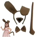 Ensemble de costume de serre-tête oreilles de chien pour fête d'Halloween - Ensemble de 4 Pièces Marron