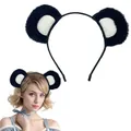 Cute plush panda ear headband hair accessory for women in black and white variant - Black and White