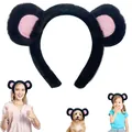 Plush black bear ears headband for adults, children, and pets cosplay - Single Hairband / Black Pink