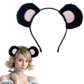 Adorable plush bear ear hairband for women, sweet black and pink styling accessory - Black Pink