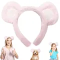 Cute pink plush bear ear headband for women, kids and pets cosplay costume accessory. - Single Hairband / Pink