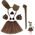 Costume de chiot marron complet pour enfants avec serre-tête oreilles tutu et pattes - Ensemble de 6 pièces / Marron