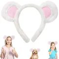 Cute white and pink plush mouse ear headband perfect for adults children and pets - Single Hairband / White
