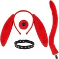 Red plush animal ear headband with tail and studded collar Halloween cosplay set - Ear and Collar 4-Piece Set
