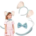 Déguisement d'éléphant en peluche avec serre-tête, nœud papillon et queue - Light blue hairband three-piece set