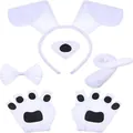 Set de déguisement chiot blanc avec serre-tête oreilles, nœud papillon, nez, queue et gants - Ensemble Zirconium Blanc