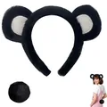 Conjunto de diadema de orejas de oso de peluche negro y cola para cosplay y fiestas - Headband and Tail / Negro y Blanco