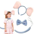 Ensemble déguisement enfant avec bandeau oreilles d'éléphant bleu nœud papillon et queue - Dark blue round ear headband three-piece set
