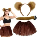 Brown monkey ear headband with tail and sparkly star tutu skirt set for Halloween - Monkey 3-Piece Set with Skirt