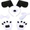 Ensemble costume dalmatien avec bandeau oreilles, nez, nœud papillon, queue et gants - Costume Noir et Blanc