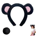 Diadema de orejas de oso negro de peluche con cola a juego para cosplay y fiesta - Headband and Tail / Negro rosa
