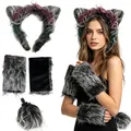 Handmade colorful faux fur cat ear headband tail and gloves set for Halloween cosplay - Multicolor Variety