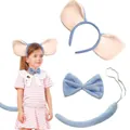 Set de costume d'éléphant bleu 3 pièces avec serre-tête oreilles nœud papillon et queue - Dark blue pointed ear headband three-piece set
