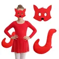 Vibrant red children's fox costume set including leotard with skirt, felt mask and plush tail - Big Tail 2-Piece Set