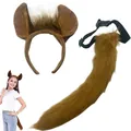 Brown furry horse ears headband and matching long tail set for Halloween cosplay costume - Horse 2-Piece Set
