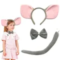 Adorable ensemble de costume d'éléphant en peluche grise avec serre-tête et queue - Pink and gray ear headband three-piece set
