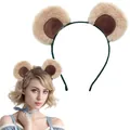 Adorable plush bear ear headband for girls in a sweet beige and brown color design - Beige Bear