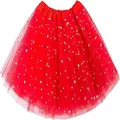 Vibrant red adult tutu skirt with shiny silver star sequins for parties. - 30cm 3-Layer Style / Red Sequin