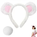 Conjunto de diadema con orejas de animal de peluche y cola para cosplay y fiesta - Headband and Tail / Blanco