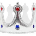 Silver metallic birthday crown hat decorated with vibrant red and blue faux gems - Single Piece / Silver