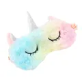 Soft rainbow gradient unicorn plush sleep mask with 3D ears and silver glitter horn - Rainbow Unicorn / Rainbow