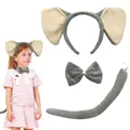 Panoplie d'éléphant en peluche pour enfant avec serre-tête oreilles, nœud et queue - Beige and gray hairband three-piece set