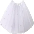 White adult tutu skirt featuring shimmering silver star patterns on layered tulle - Bottoms / 30cm 3-Layer Style / White With Star Sequins