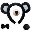 Lindo conjunto de cosplay diadema orejas de oso de peluche con pajarita y cola negra - Headband Bowtie Tail Nose / Negro y Blanco