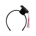 Miniature black graduation cap headband featuring a decorative pink tassel for ceremony - Pink Tassel