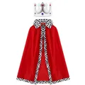 Red royal king costume set with plush spotted trim cape and jeweled silver crown - Set / Two-Piece Set / Silver