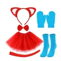 Red and blue 6-piece fox girl cosplay costume set with tutu, headband, and tail - Ear Headband 6-Piece Set