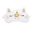 Masque de sommeil licorne en peluche blanche avec corne dorée et broderies étoiles - Corne d'or 3D