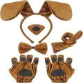 Ensemble de costume de chien marron en peluche avec bandeau oreilles, nez et gants pattes - Set de 5 pièces / Brun Foncé